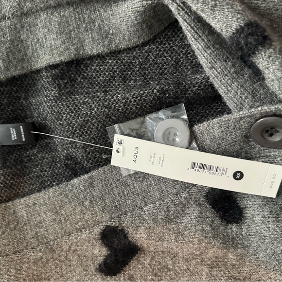 Aqua Heather Gray Knit Cardigan with Black hearts Detailing XS - Picture 9 of 10